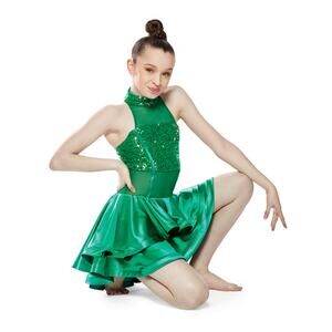 Dance Costume 10th House TH18152 Medium Adult Green Dress Jazz Sequin